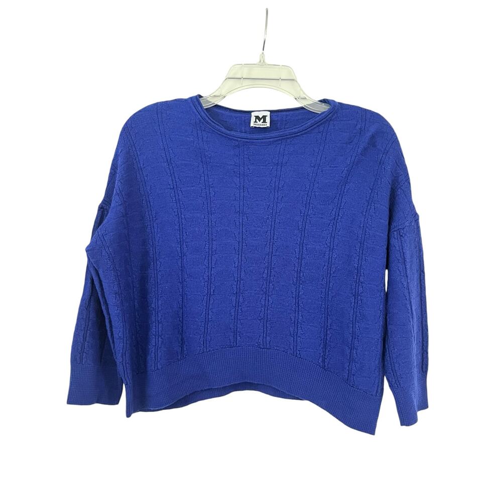 M Missoni Royal Blue Boxy Fit Long Sleeve Virgin Wool Blend Crewneck Sweater L